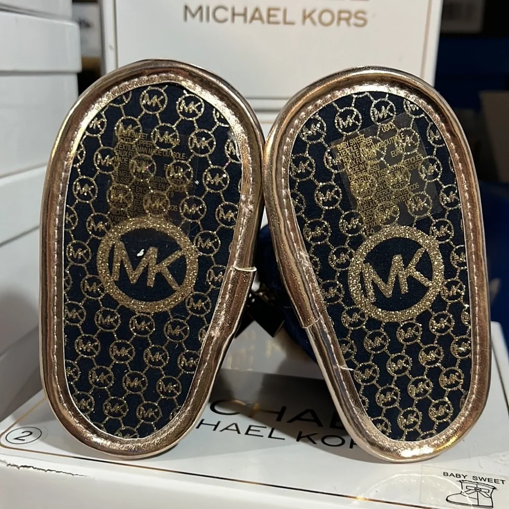 Michael Kors Baby Sweet Infant Booties Boots Shoes velour navy new Girls Size 2